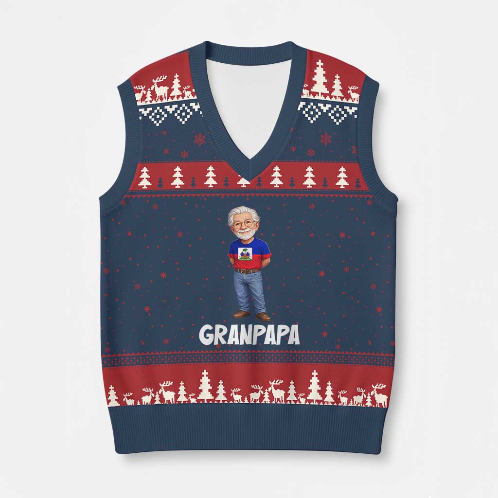 Granpapa Haitian Creole Grandpa Pride V-Neck Knit Sweater Vest Grandfather Hispanic Haiti Heritage Father's Day