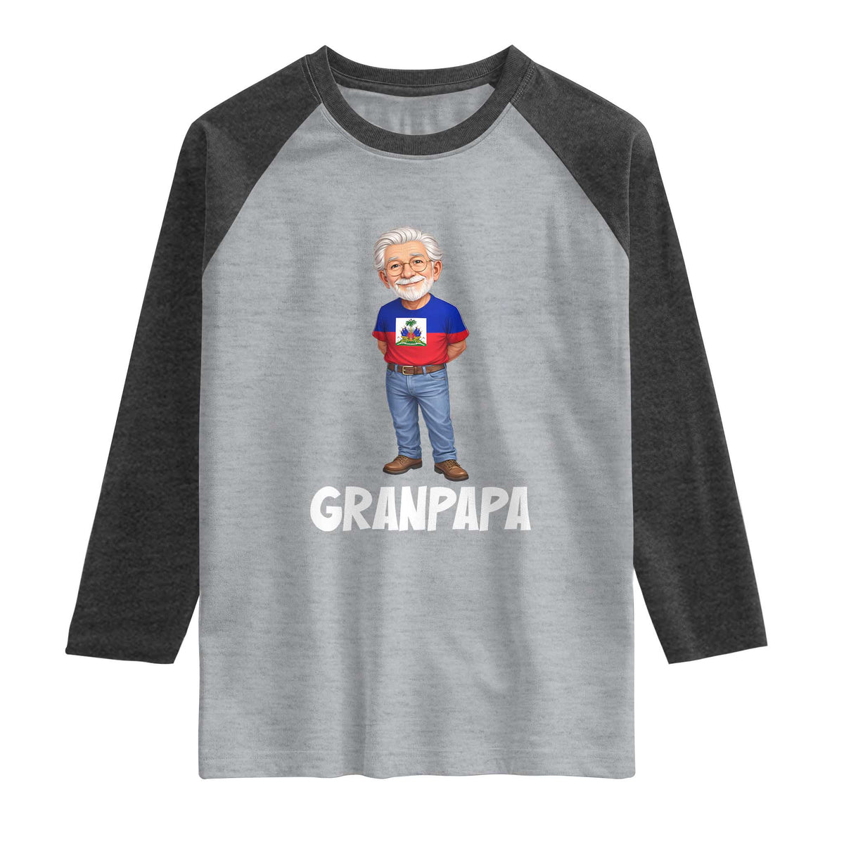 Granpapa Haitian Creole Grandpa Pride Raglan Shirt Grandfather Hispanic Haiti Heritage Father's Day