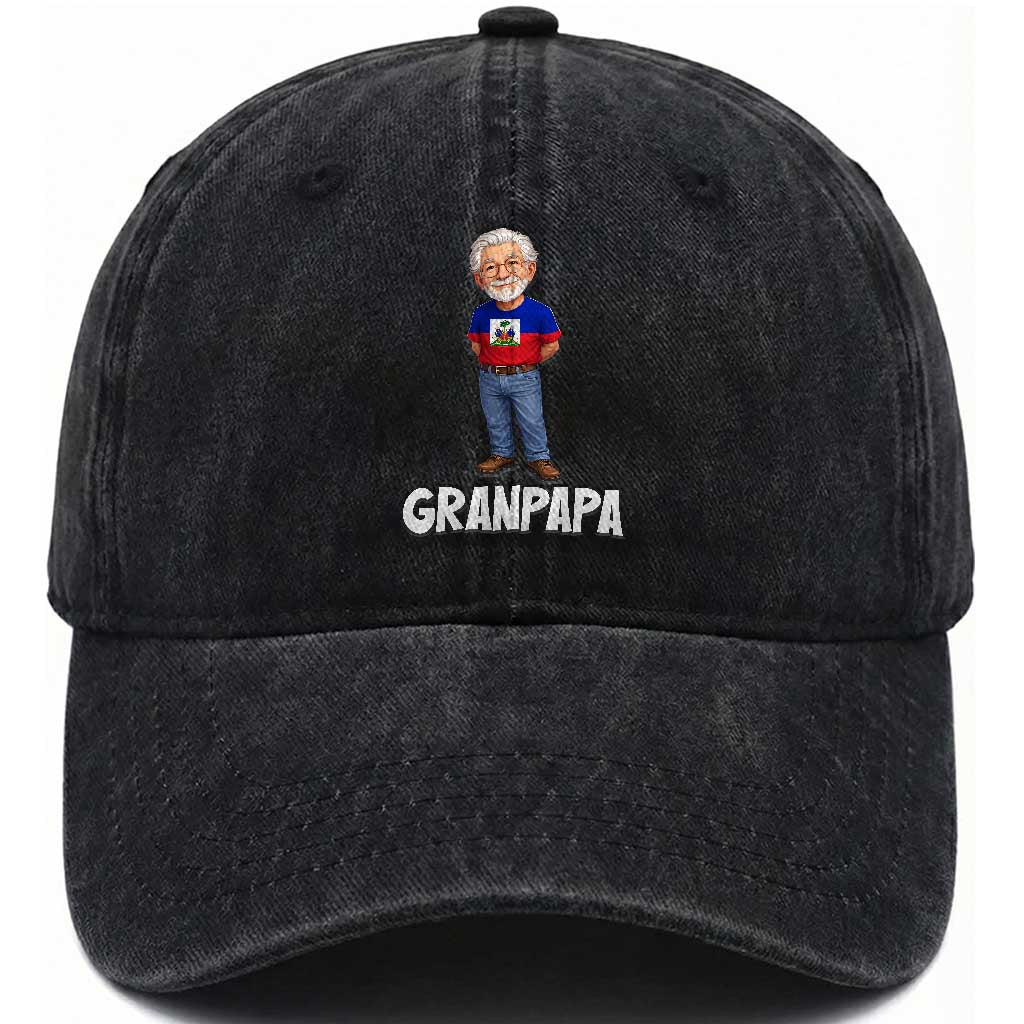 Granpapa Haitian Creole Grandpa Pride Washed Cotton Baseball Cap Grandfather Hispanic Haiti Heritage Father's Day