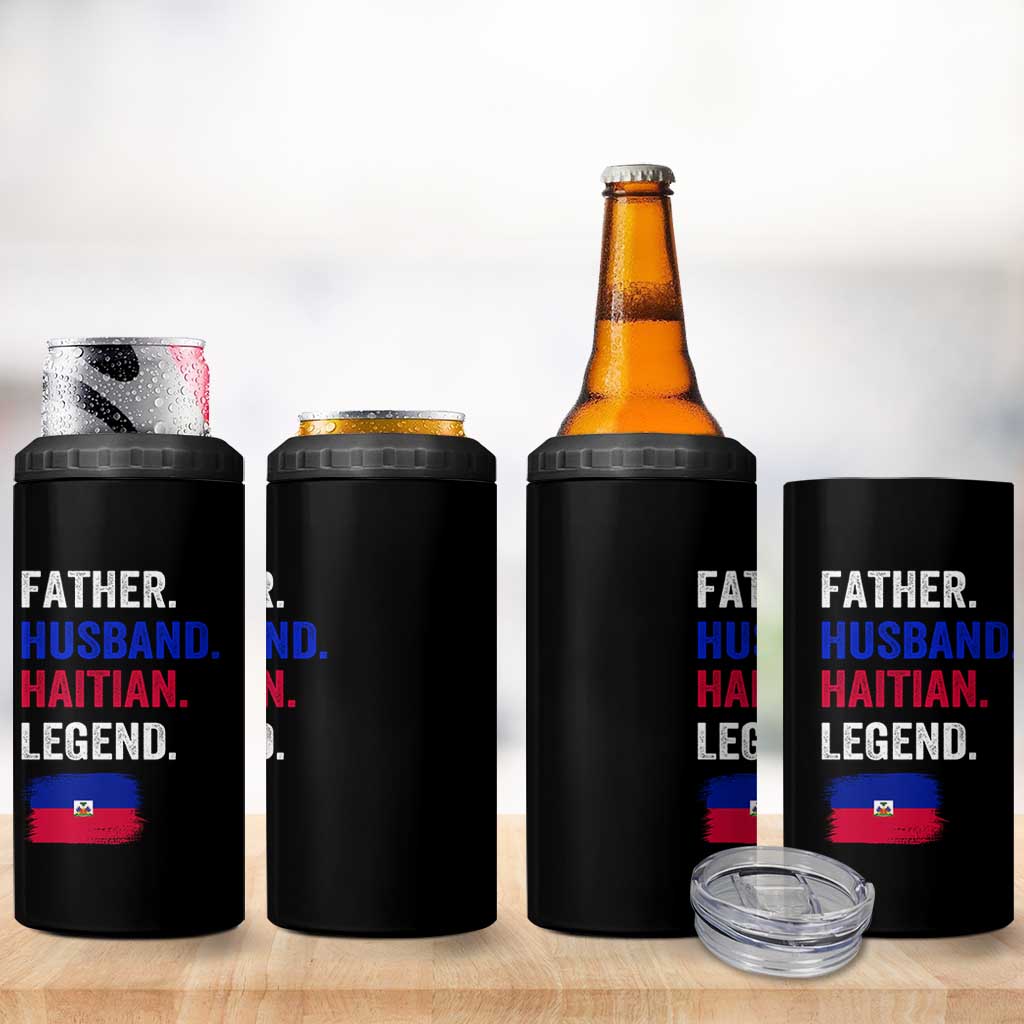Father Husband Haitian Legend 4 in 1 Can Cooler Tumbler Distressed Haiti Flag Dad Gift Father's Day