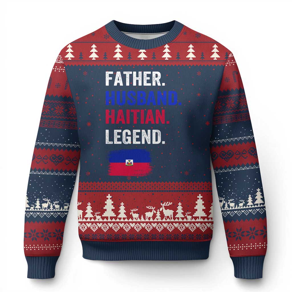 Father Husband Haitian Legend Ugly Christmas Sweater Distressed Haiti Flag Dad Gift Father's Day