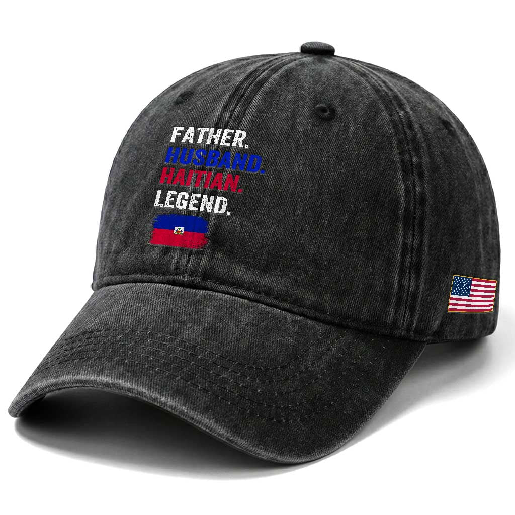 Father Husband Haitian Legend Washed Cotton Baseball Cap Distressed Haiti Flag Dad Gift Father's Day