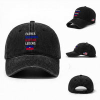 Father Husband Haitian Legend Washed Cotton Baseball Cap Distressed Haiti Flag Dad Gift Father's Day
