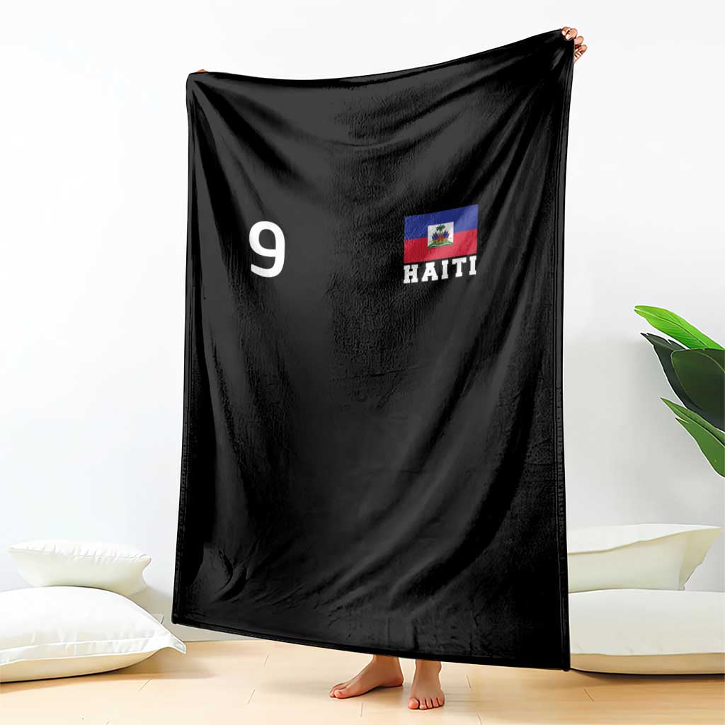 Haiti Soccer Jersey Style Number 9 Graphic Throw Blanket Haitian Flag Football Sports Fan