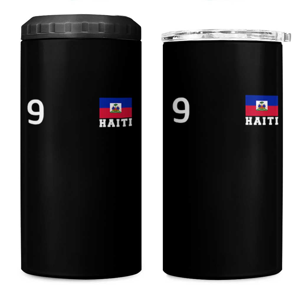 Haiti Soccer Jersey Style Number 9 Graphic 4 in 1 Can Cooler Tumbler Haitian Flag Football Sports Fan