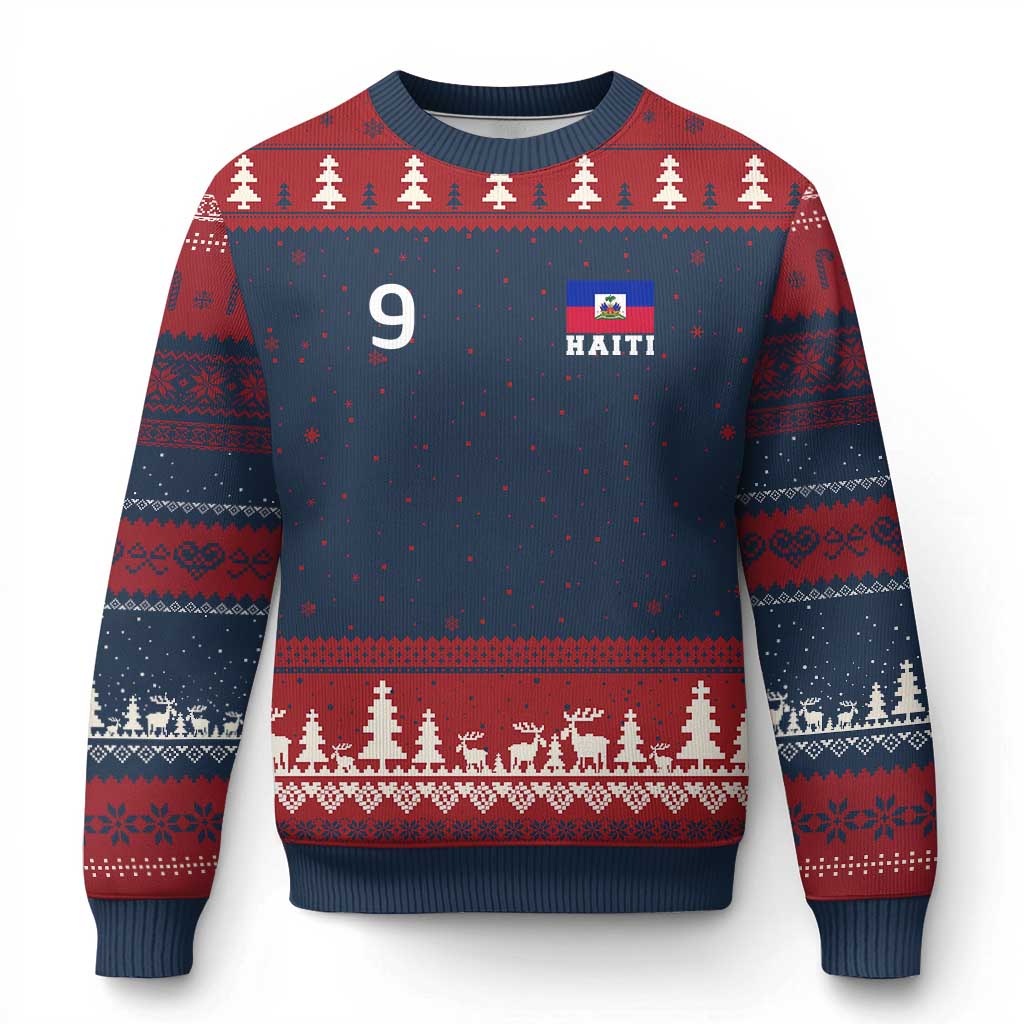 Haiti Soccer Jersey Style Number 9 Graphic Ugly Christmas Sweater Haitian Flag Football Sports Fan