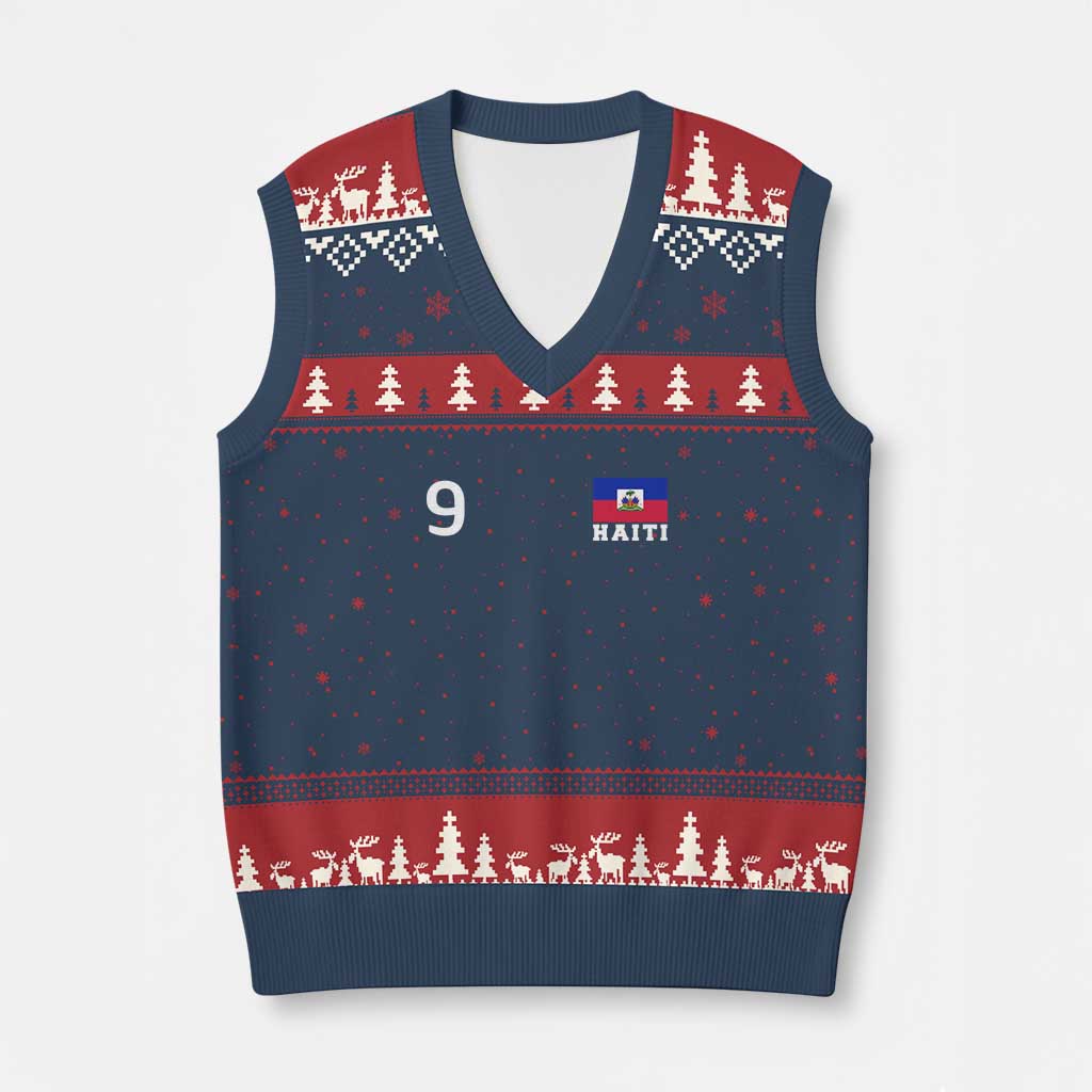 Haiti Soccer Jersey Style Number 9 Graphic V-Neck Knit Sweater Vest Haitian Flag Football Sports Fan