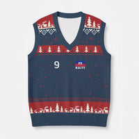 Haiti Soccer Jersey Style Number 9 Graphic V-Neck Knit Sweater Vest Haitian Flag Football Sports Fan