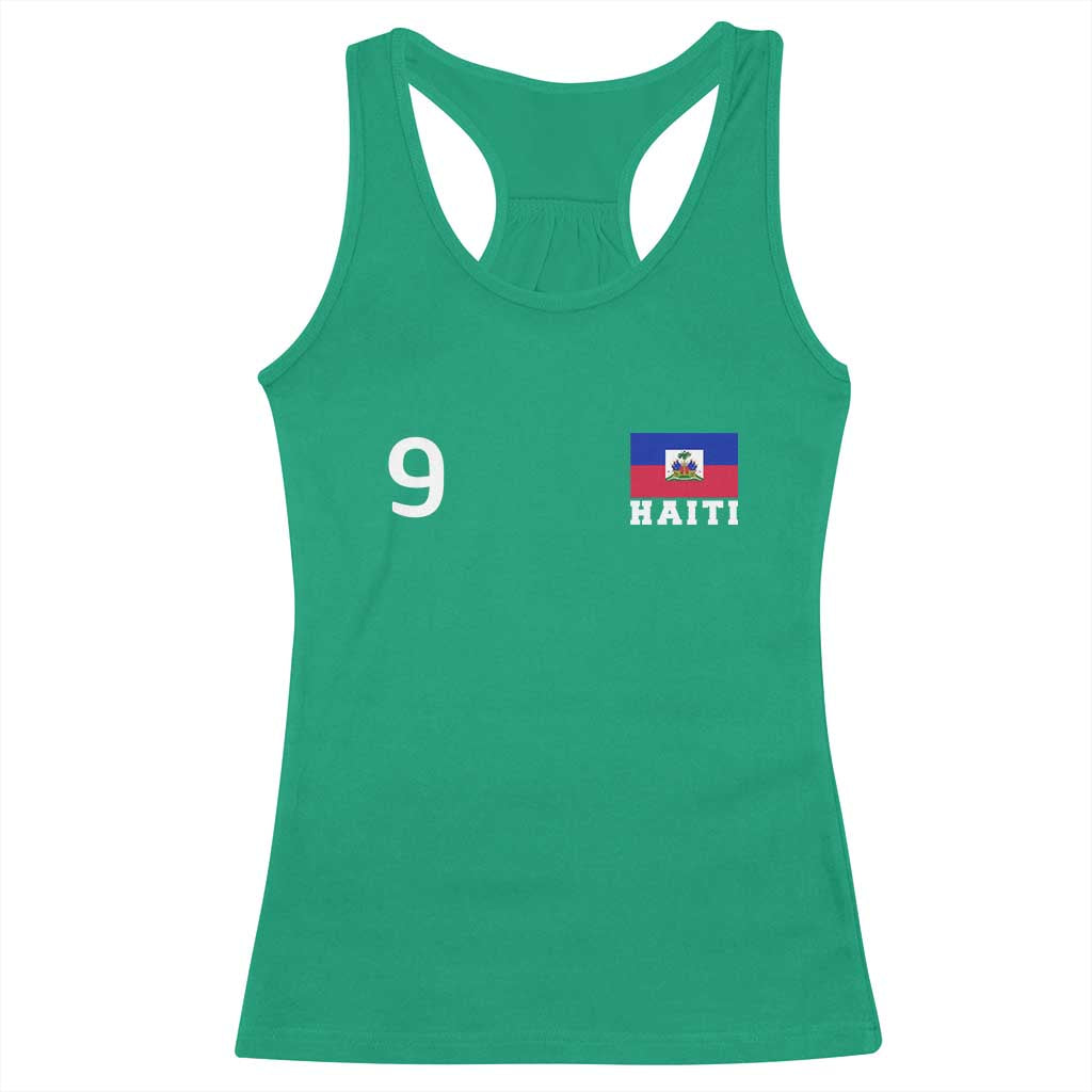 Haiti Soccer Jersey Style Number 9 Graphic Racerback Tank Top Haitian Flag Football Sports Fan