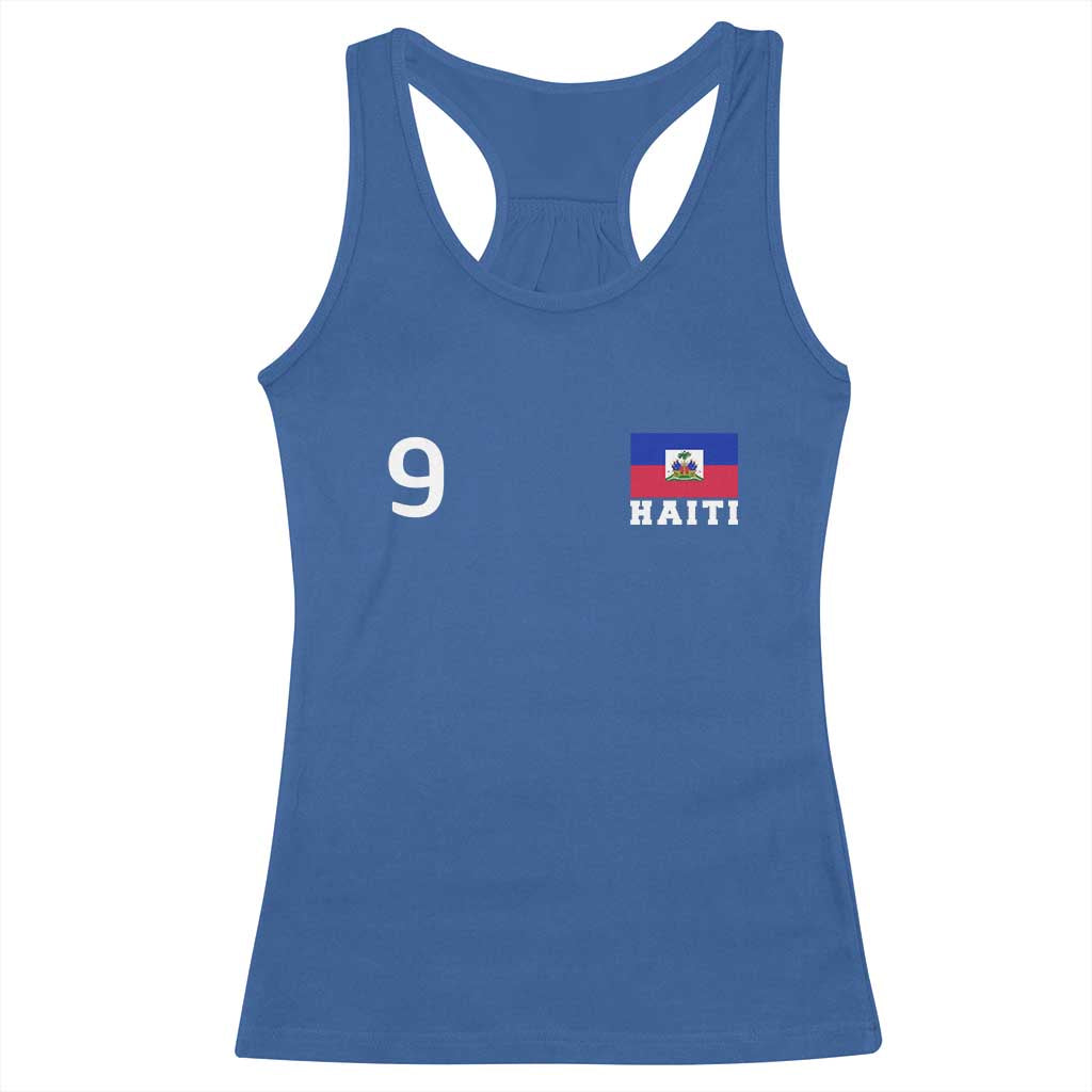 Haiti Soccer Jersey Style Number 9 Graphic Racerback Tank Top Haitian Flag Football Sports Fan