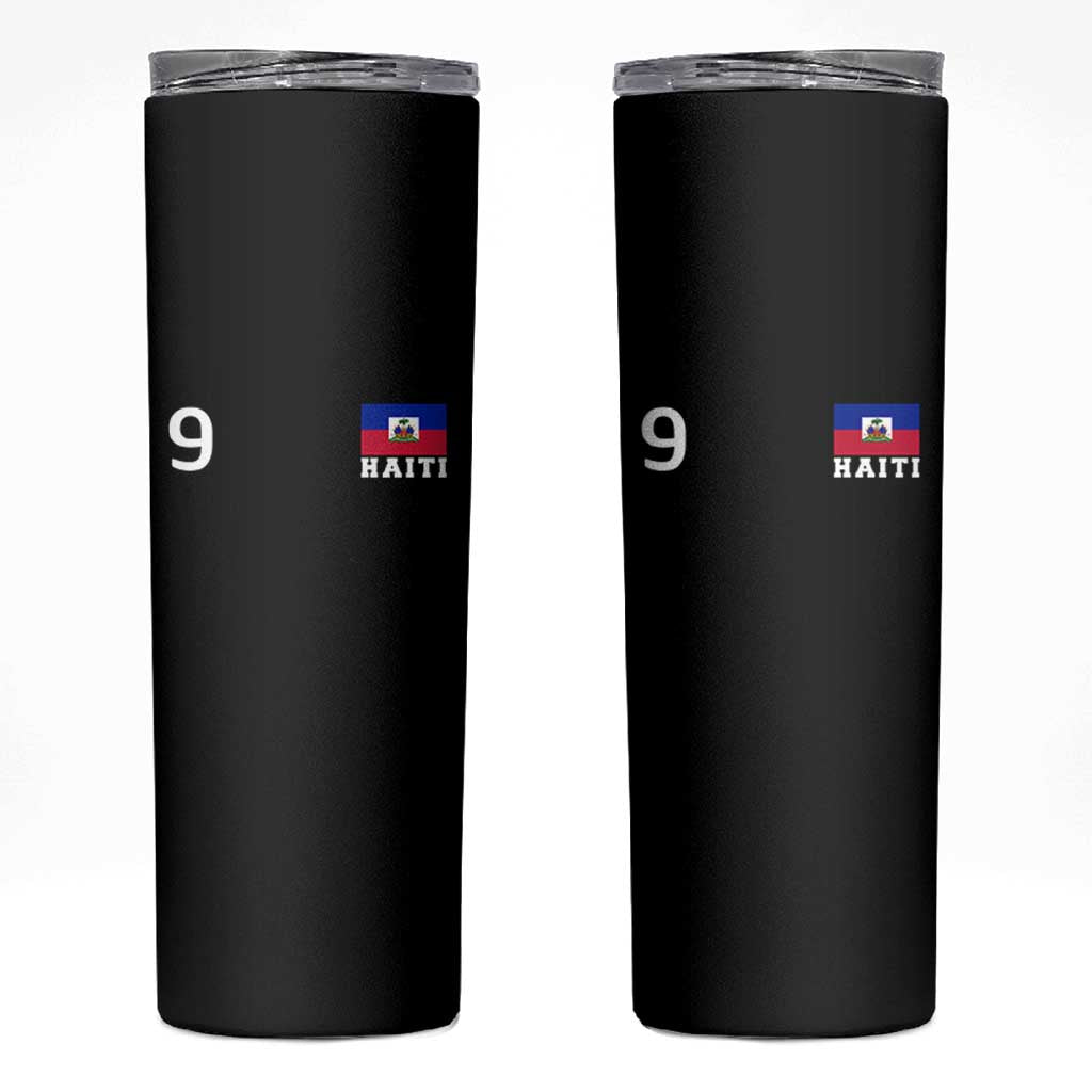 Haiti Soccer Jersey Style Number 9 Graphic Skinny Tumbler Haitian Flag Football Sports Fan