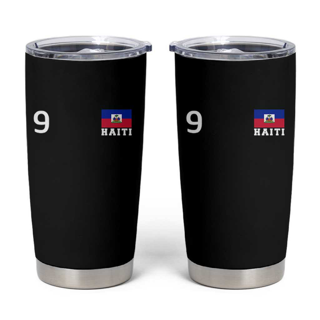 Haiti Soccer Jersey Style Number 9 Graphic Tumbler Cup Haitian Flag Football Sports Fan