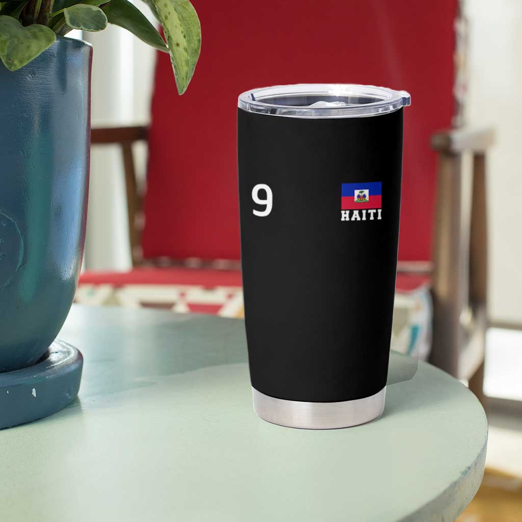 Haiti Soccer Jersey Style Number 9 Graphic Tumbler Cup Haitian Flag Football Sports Fan