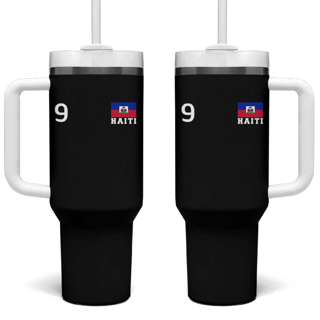 Haiti Soccer Jersey Style Number 9 Graphic Tumbler With Handle Haitian Flag Football Sports Fan