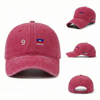 Haiti Soccer Jersey Style Number 9 Graphic Washed Cotton Baseball Cap Haitian Flag Football Sports Fan
