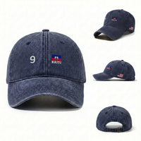 Haiti Soccer Jersey Style Number 9 Graphic Washed Cotton Baseball Cap Haitian Flag Football Sports Fan