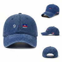 Haiti Soccer Jersey Style Number 9 Graphic Washed Cotton Baseball Cap Haitian Flag Football Sports Fan