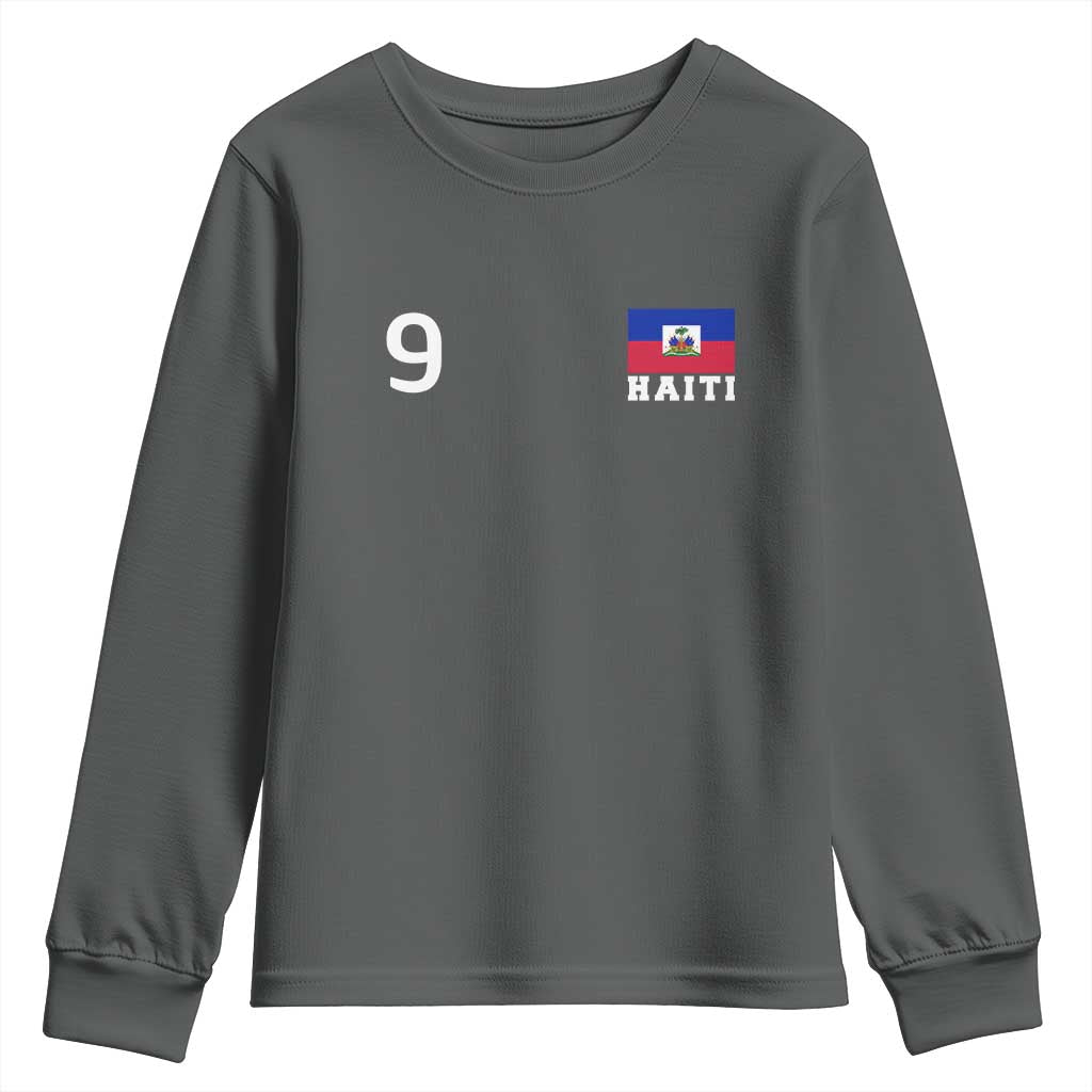 Haiti Soccer Jersey Style Number 9 Graphic Youth Sweatshirt Haitian Flag Football Sports Fan