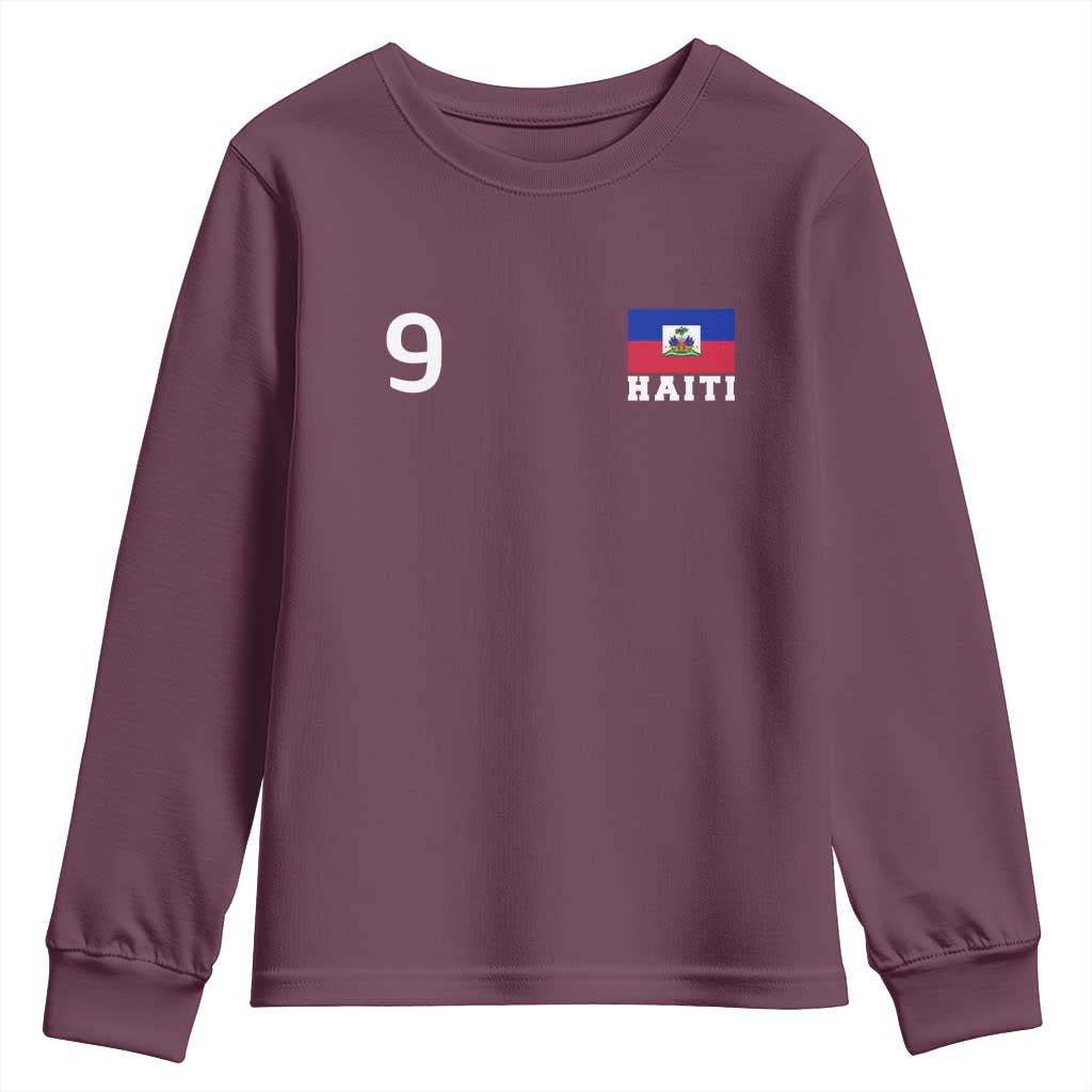Haiti Soccer Jersey Style Number 9 Graphic Youth Sweatshirt Haitian Flag Football Sports Fan