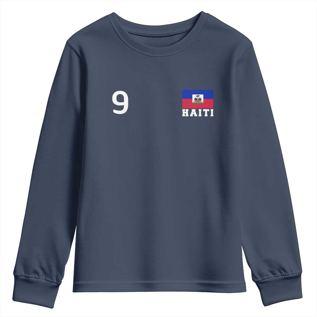 Haiti Soccer Jersey Style Number 9 Graphic Youth Sweatshirt Haitian Flag Football Sports Fan