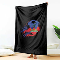 Haitian Flag Soccer Ball Splatter Graphic Throw Blanket Haiti Football Sports Fan