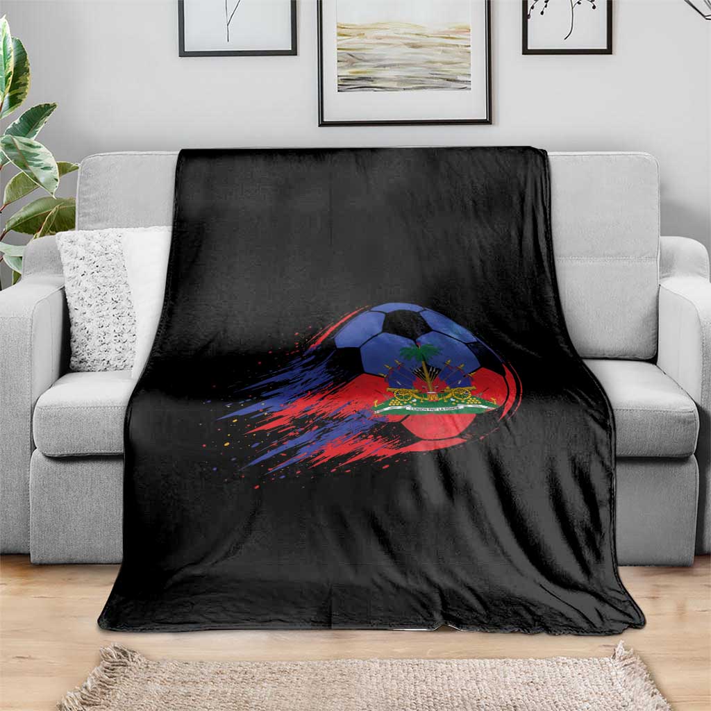 Haitian Flag Soccer Ball Splatter Graphic Throw Blanket Haiti Football Sports Fan
