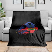 Haitian Flag Soccer Ball Splatter Graphic Throw Blanket Haiti Football Sports Fan