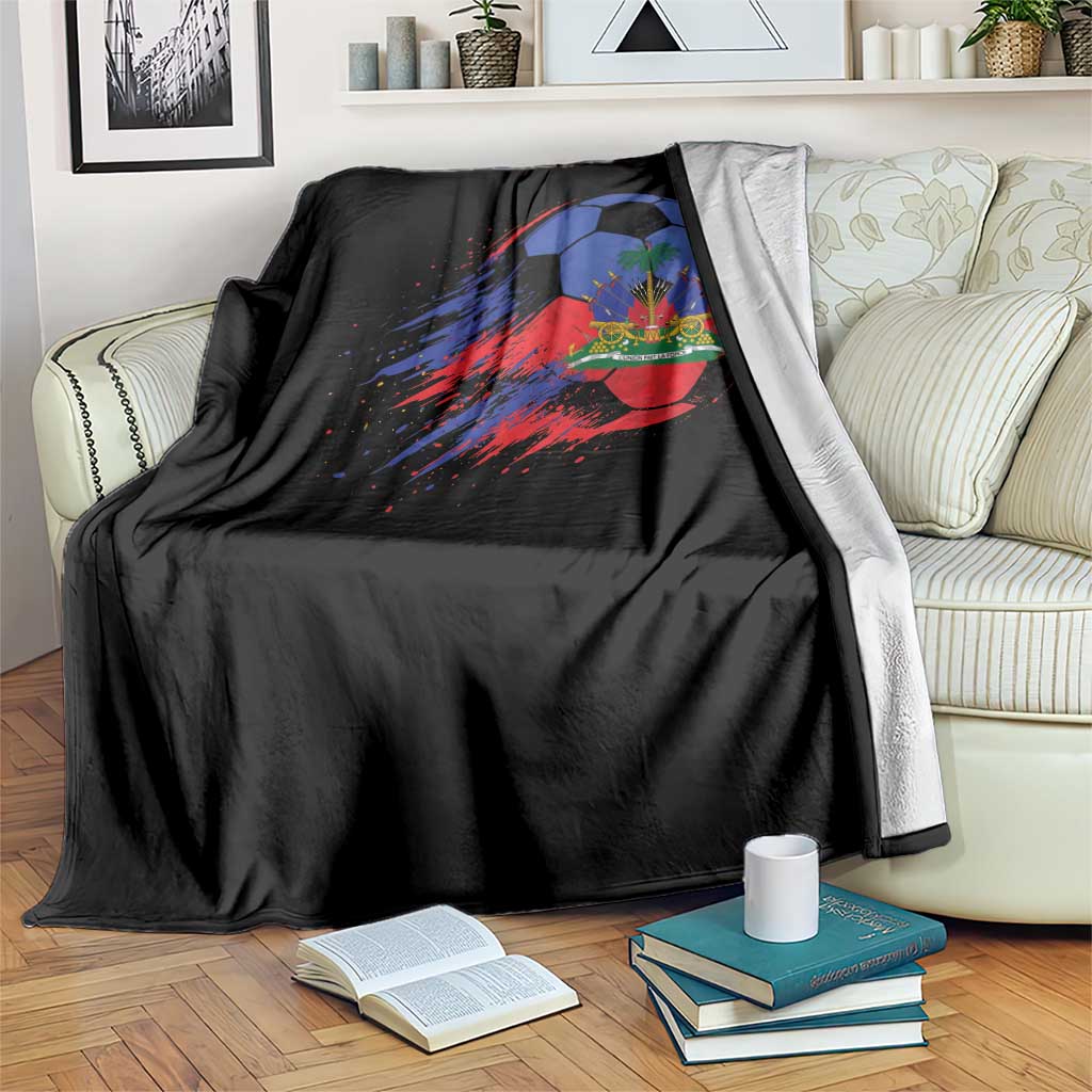 Haitian Flag Soccer Ball Splatter Graphic Throw Blanket Haiti Football Sports Fan