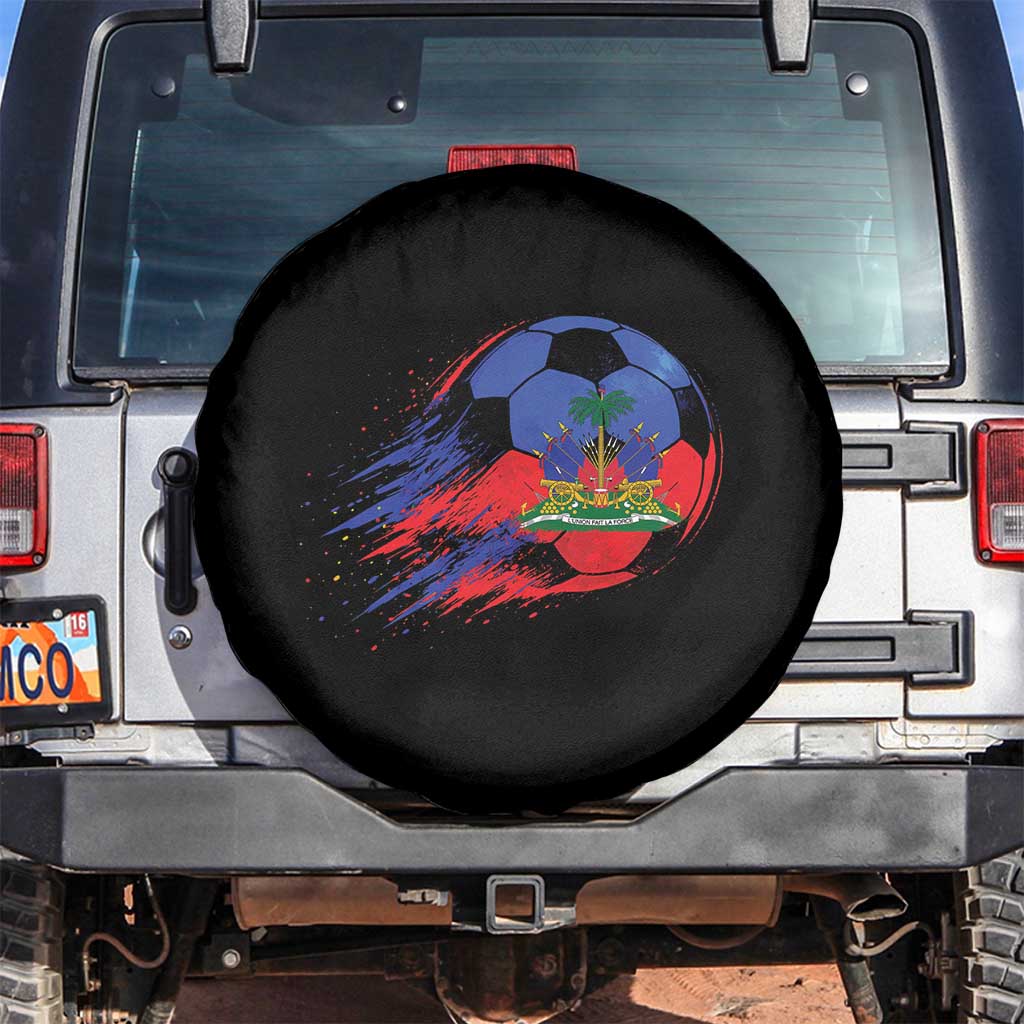 Haitian Flag Soccer Ball Splatter Graphic Spare Tire Cover Haiti Football Sports Fan