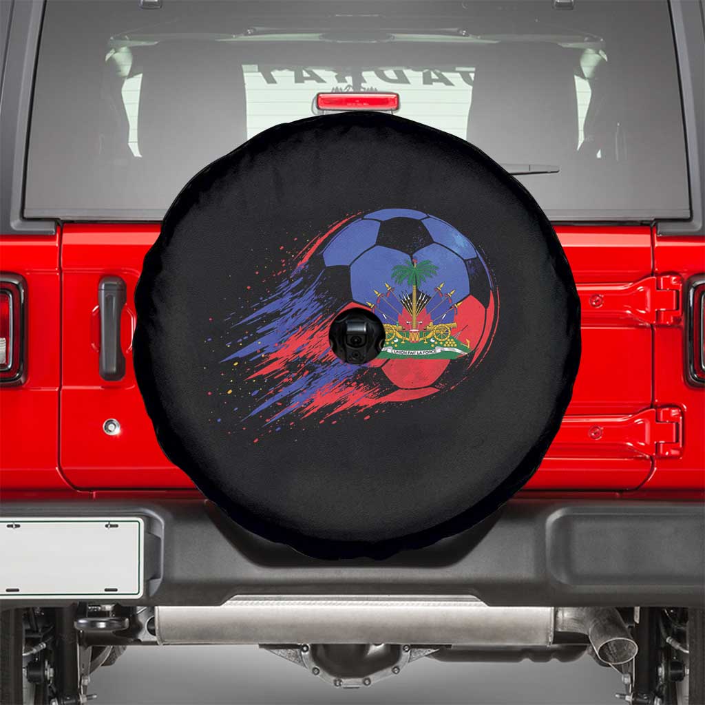 Haitian Flag Soccer Ball Splatter Graphic Spare Tire Cover Haiti Football Sports Fan