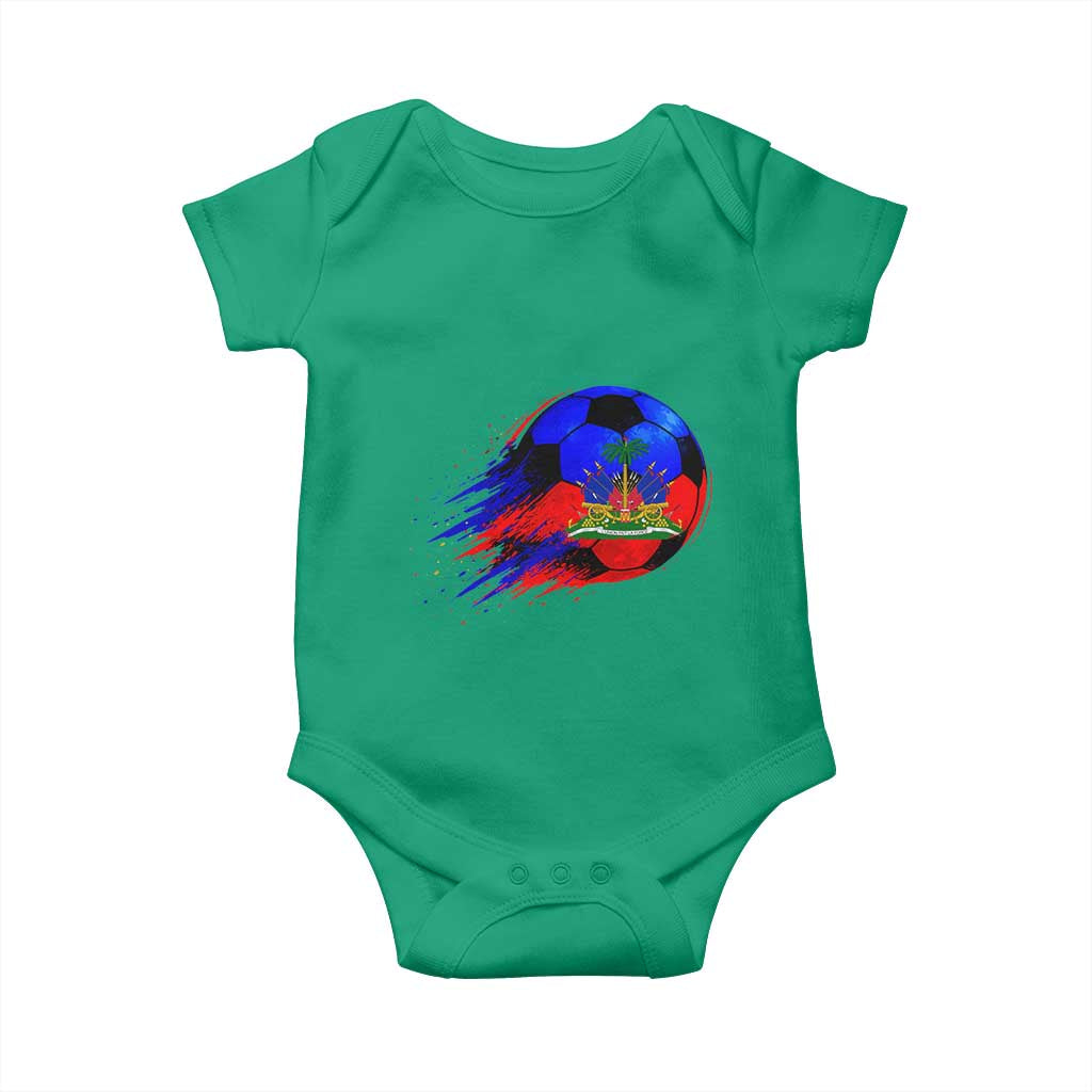 Haitian Flag Soccer Ball Splatter Graphic Baby Onesie Haiti Football Sports Fan