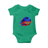 Haitian Flag Soccer Ball Splatter Graphic Baby Onesie Haiti Football Sports Fan
