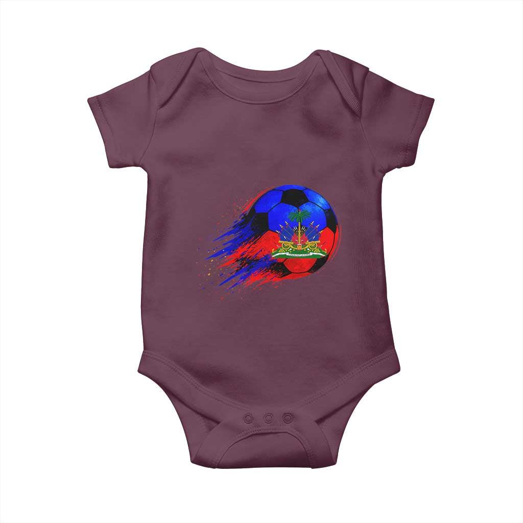 Haitian Flag Soccer Ball Splatter Graphic Baby Onesie Haiti Football Sports Fan