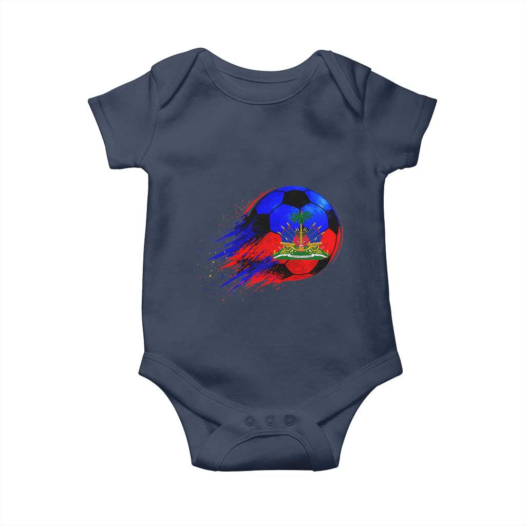 Haitian Flag Soccer Ball Splatter Graphic Baby Onesie Haiti Football Sports Fan