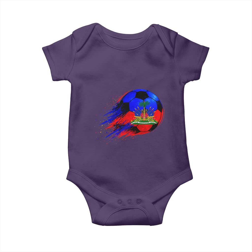 Haitian Flag Soccer Ball Splatter Graphic Baby Onesie Haiti Football Sports Fan