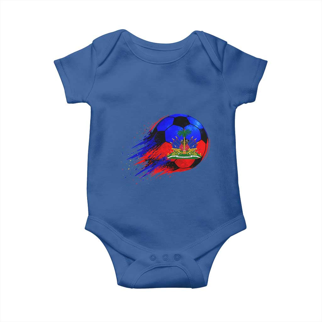 Haitian Flag Soccer Ball Splatter Graphic Baby Onesie Haiti Football Sports Fan