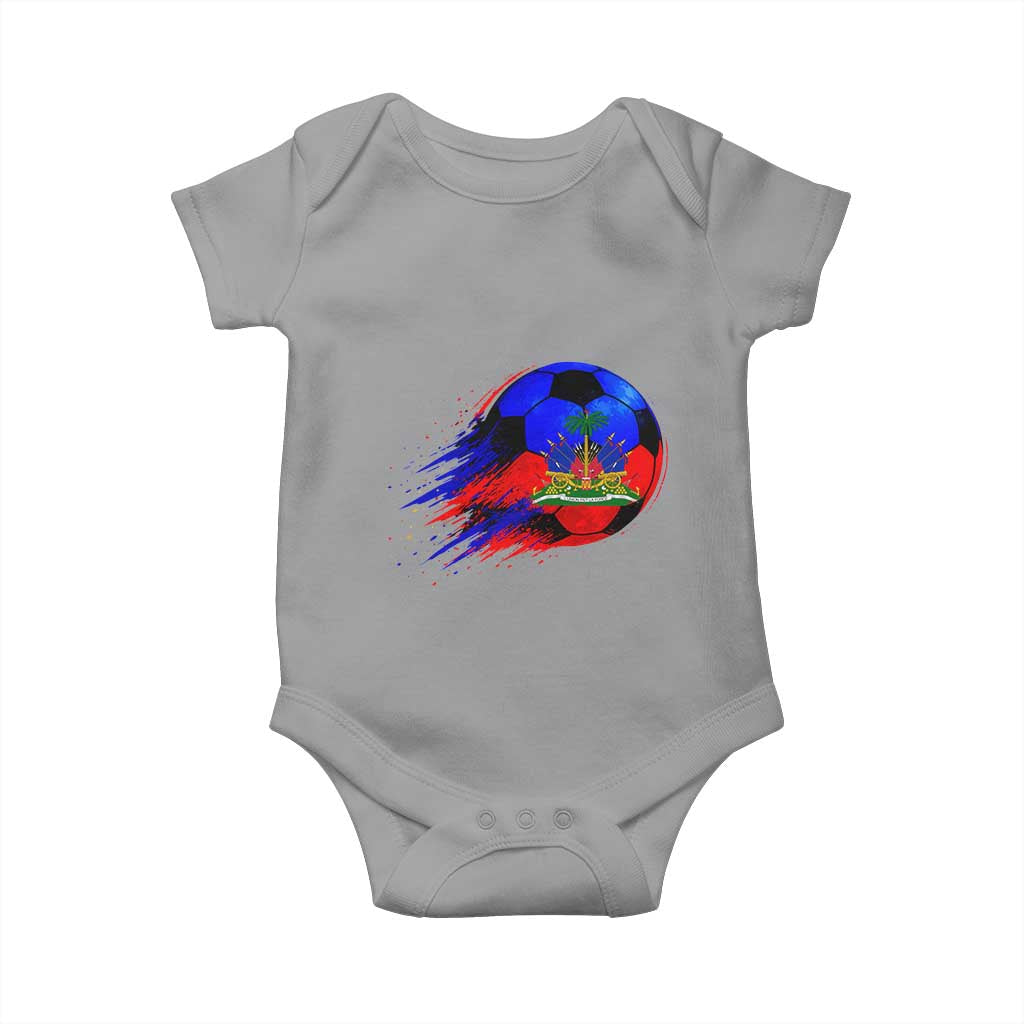 Haitian Flag Soccer Ball Splatter Graphic Baby Onesie Haiti Football Sports Fan