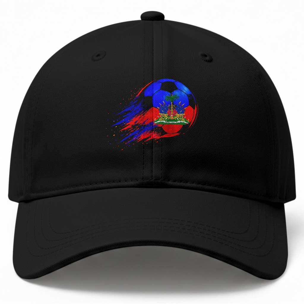 Haitian Flag Soccer Ball Splatter Graphic Baseball Cap Haiti Football Sports Fan