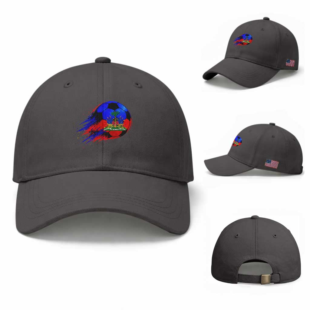 Haitian Flag Soccer Ball Splatter Graphic Baseball Cap Haiti Football Sports Fan