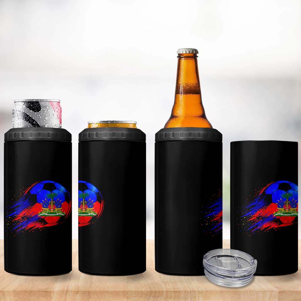 Haitian Flag Soccer Ball Splatter Graphic 4 in 1 Can Cooler Tumbler Haiti Football Sports Fan