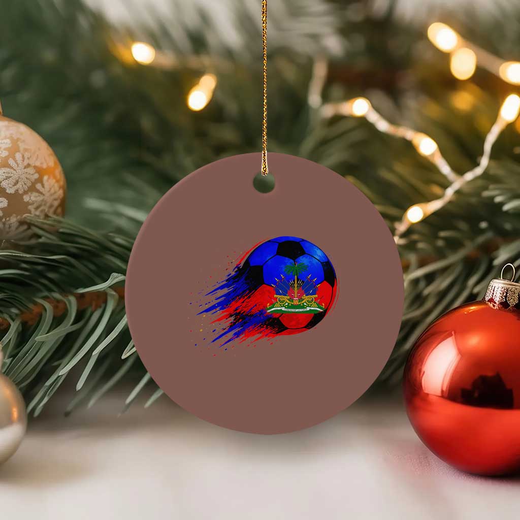 Haitian Flag Soccer Ball Splatter Graphic Ceramic Ornament Haiti Football Sports Fan