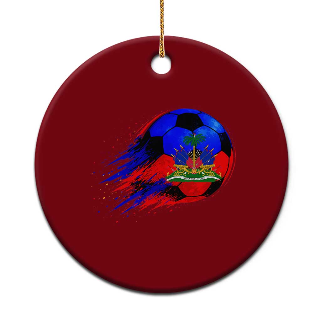 Haitian Flag Soccer Ball Splatter Graphic Ceramic Ornament Haiti Football Sports Fan