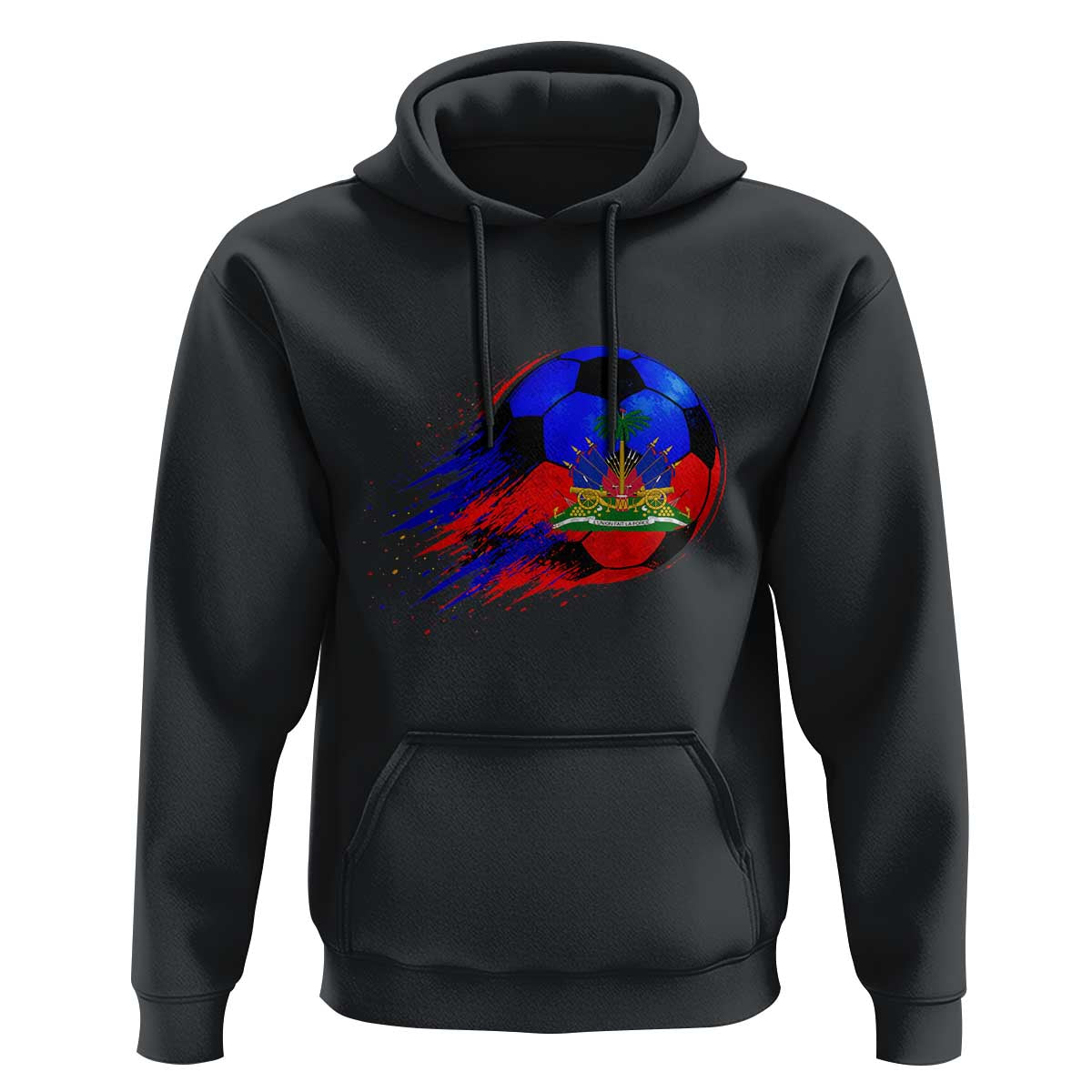 Haitian Flag Soccer Ball Splatter Graphic Hoodie Haiti Football Sports Fan