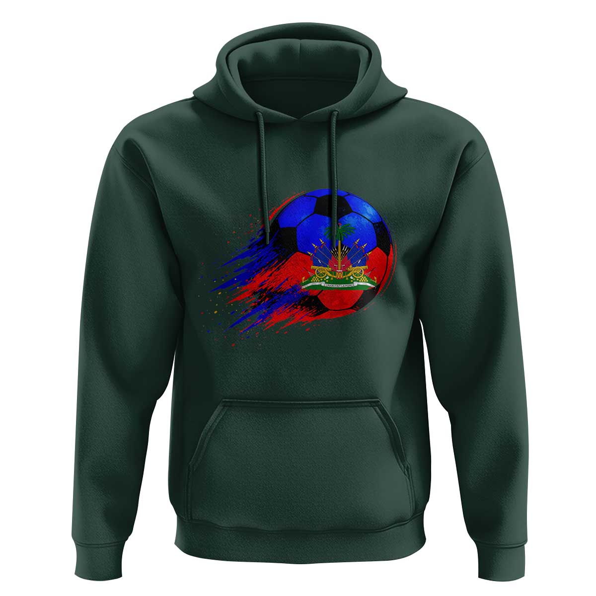 Haitian Flag Soccer Ball Splatter Graphic Hoodie Haiti Football Sports Fan