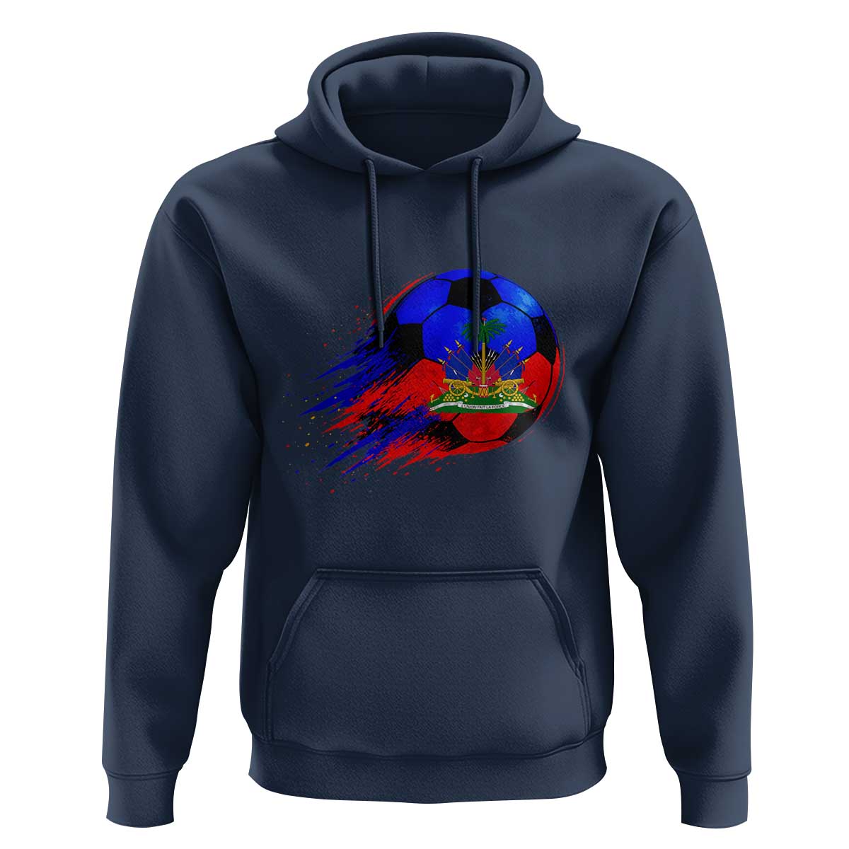 Haitian Flag Soccer Ball Splatter Graphic Hoodie Haiti Football Sports Fan