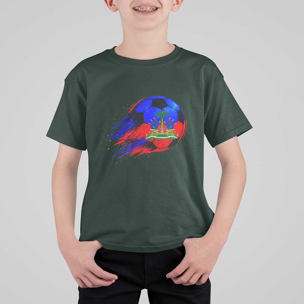 Haitian Flag Soccer Ball Splatter Graphic T Shirt For Kid Haiti Football Sports Fan
