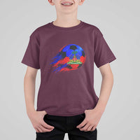 Haitian Flag Soccer Ball Splatter Graphic T Shirt For Kid Haiti Football Sports Fan