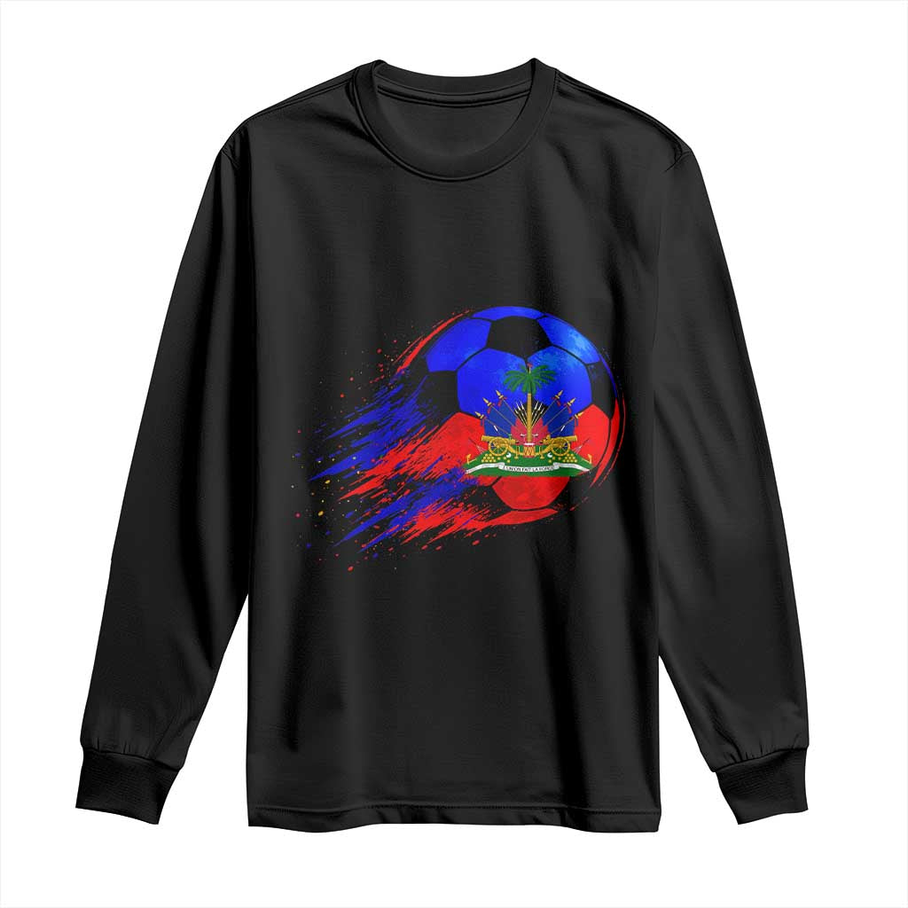 Haitian Flag Soccer Ball Splatter Graphic Long Sleeve Shirt Haiti Football Sports Fan
