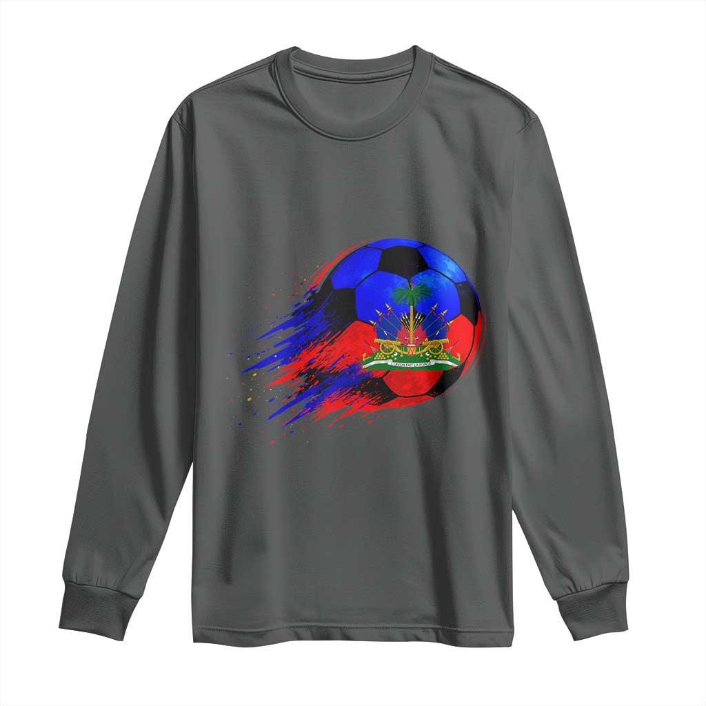Haitian Flag Soccer Ball Splatter Graphic Long Sleeve Shirt Haiti Football Sports Fan