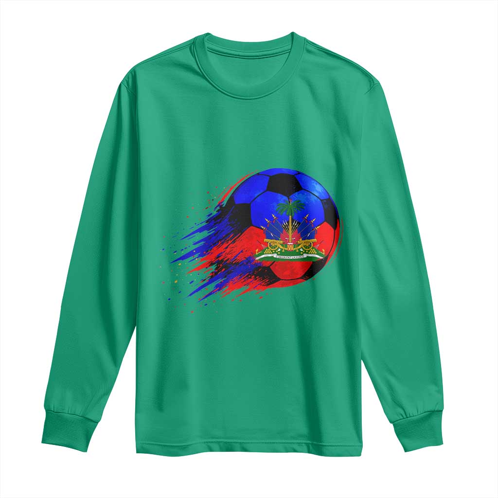 Haitian Flag Soccer Ball Splatter Graphic Long Sleeve Shirt Haiti Football Sports Fan
